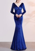 This Women Long-Sleeved Velvet Evening Dress Formal Party Autumn And Winter Long Fishtail Party Dress Design Made Of Good Quality Polyster And Spandex Material