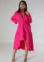 This Women Loose Casual Button Shirt Dress Design Made Of High Quality Polyster And Spandex Material. It Is Stretchy