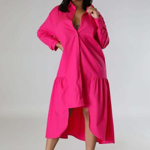 This Women Loose Casual Button Shirt Dress Design Made Of High Quality Polyster And Spandex Material. It Is Stretchy