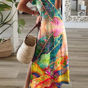 This Women Loose Casual Print Short Sleeve Dress Design Made Of High Quality Polyster And Spandex Material. Print Dresses Is More Interesting And Stylish. Print Maxi Dresses Is One Of The Popular Item For Islander Vocations. Women¡¯s Print Dresses At Global Lover Comes With Forever Floral