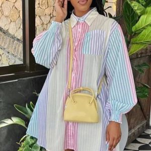 This Women Loose Striped Print Long Sleeve Shirt Design Made Of High Quality Polyster And Spandex Material. It Is Stretchy