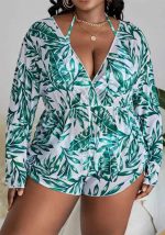 This Women Mesh Printed Long Sleeve Bikini Three-Piece Is Made Of Good Quality Lycra And Spandex Fabric