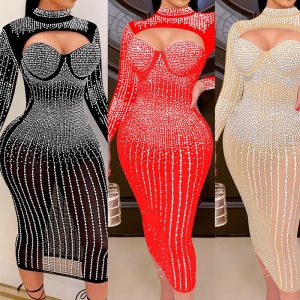 This Women Mesh See-Through Beaded Strap Dress Design Made Of High Quality Polyster And Spandex Material