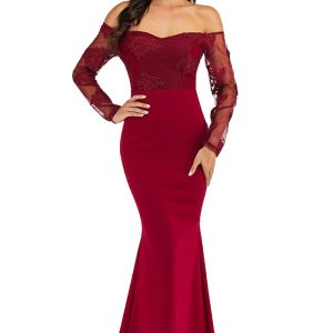 This Women Off Shoulder Long Sleeve Mesh Lace Backless Sexy Dress Design Made Of Good Quality Polyster And Spandex Material