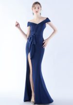 This Women Off Shoulder Maxi Evening Dress Design Made Of Good Quality Polyster And Spandex Material