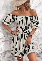 Diese Frauen Off Shoulder Print Dress Design von hoher Qualität Polyster und Spandex Material gemacht. Es ist dehnbar