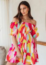 This Women Off Shoulder Print Loose Short Sleeve Dress Design Made Of High Quality Polyster And Spandex Material. It Is Stretchy