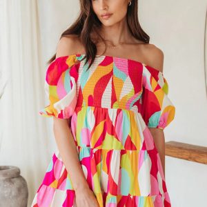 This Women Off Shoulder Print Loose Short Sleeve Dress Design Made Of High Quality Polyster And Spandex Material. It Is Stretchy