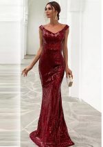 This Women Off Shoulder Sequin Backless Maxi Dress Design Made Of Good Quality Polyster And Spandex Material