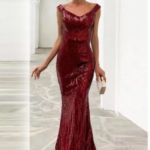 This Women Off Shoulder Sequin Backless Maxi Dress Design Made Of Good Quality Polyster And Spandex Material