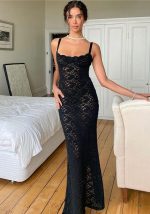 This Women Off Shoulder Sexy See-Through Lace Strap Dress Design Made Of High Quality Polyster And Spandex Material