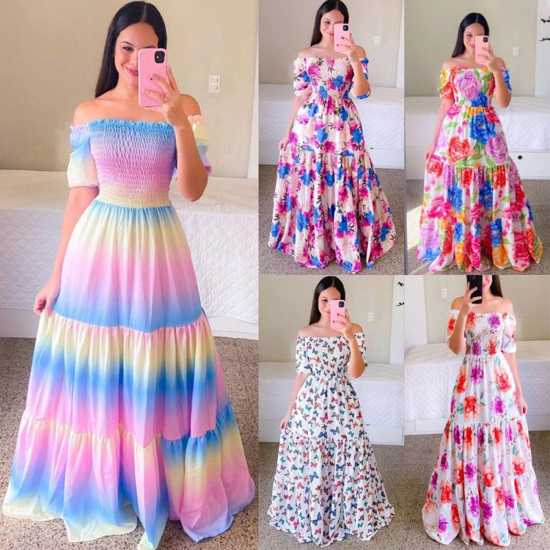 This Women Off Shoulder Floral Long Printed Dress Design Made Of High Quality Polyster And Spandex Material. Print Dresses Is More Interesting And Stylish. Print Maxi Dresses Is One Of The Popular Item For Islander Vocations. Women¡¯s Print Dresses At Global Lover Comes With Forever Floral