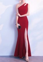 This Women One Shoulder Cutout Formal Party Maxi Mermaid Evening Dress Design Made Of Good Quality Polyster And Spandex Material