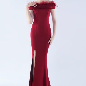 This Women Ostrich Feather Off Shoulder Strapless Evening Dress Design Made Of Good Quality Polyster And Spandex Material