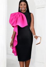 This Women Party Cape Ruffle Edge Color Block Dress Design Made Of Good Quality Polyster And Spandex Material