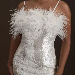 This Women Party Dresses Faux Fur Patchwork Sequins Off Shoulder Sexy Strapless Dress Design Made Of Good Quality Polyster And Spandex Material