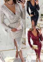 This Women Party Sequin Slit Long Sleeve Dress Design Made Of High Quality Polyster And Spandex Material. It Come With Good Stretch And Wearing Comfortable And Feeling Freedom. The Tight And Fitted Dress Is The Most Popular Options From Party Girls. Shop Bodycon Dresses At Global Lover And Find Amazing Designs Sequins