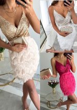 This Women Party Sequin v Neck Sleeveless Sexy Dress Design Made Of High Quality Polyster And Spandex Material. It Is Stretchy