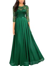 This Women Patchwork Chiffon Round Neck Lace Evening Gown Design Made Of High Quality Polyster And Spandex Material