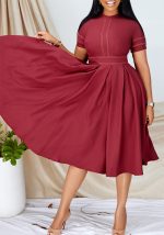 This Women Pleated Short Sleeve Dress Design Made Of High Quality Polyster And Spandex Material. It Is Stretchy