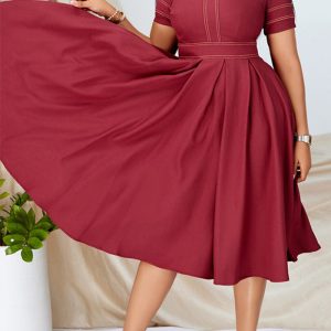 This Women Pleated Short Sleeve Dress Design Made Of High Quality Polyster And Spandex Material. It Is Stretchy