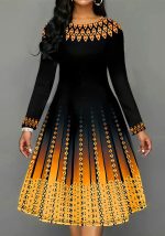 This Women Print Long Sleeve Dress Design Made Of High Quality Polyster And Spandex Material. It Is Stretchy