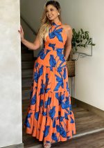 This Women Printed Halter Neck Dress Design Made Of High Quality Polyster And Spandex Material