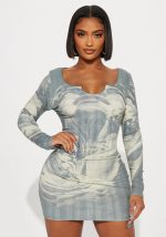 This Women Printed Long Sleeve Bodycon Dress Design Made Of High Quality Polyster And Spandex Material. It Is Stretchy