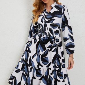 This Women Printed Long Sleeve Casual Dress Design Made Of High Quality Polyster And Spandex Material. It Is Stretchy