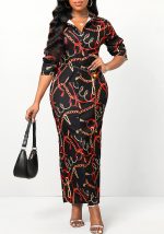 This Women Printed Long Sleeve Dress Design Made Of High Quality Polyster And Spandex Material