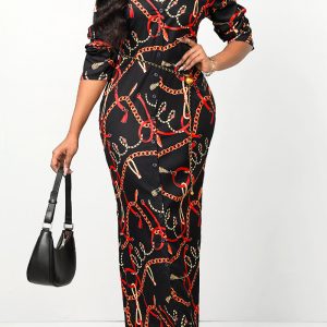 This Women Printed Long Sleeve Dress Design Made Of High Quality Polyster And Spandex Material