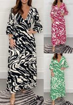 This Women Printed Loose Casual Dress Design Made Of High Quality Polyster And Spandex Material. It Is Stretchy