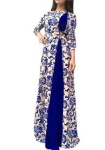 This Women Printed Round Neck Long Sleeve Maxi Dress Design Made Of High Quality Polyster And Spandex Material