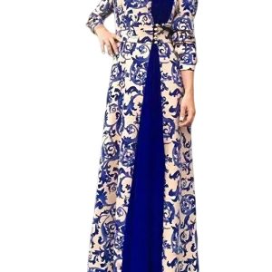 This Women Printed Round Neck Long Sleeve Maxi Dress Design Made Of High Quality Polyster And Spandex Material