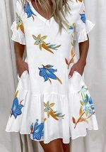 This Women Printed Ruffle Pocket Dress Design Made Of High Quality Polyster And Spandex Material. It Is Stretchy