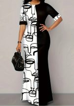 This Women Printed Short Sleeve Round Neck Maxi Dress Design Made Of High Quality Polyster And Spandex Material