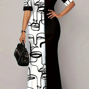 This Women Printed Short Sleeve Round Neck Maxi Dress Design Made Of High Quality Polyster And Spandex Material