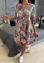 This Women Printed v-Neck Half-Sleeve Loose Casual Dress Design Made Of High Quality Polyster And Spandex Material. It Is Stretchy