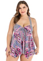 This Women Purple High-Leg Halter Printed Bow Plus Size Swimwear is made of good quality lycra and spandex fabric