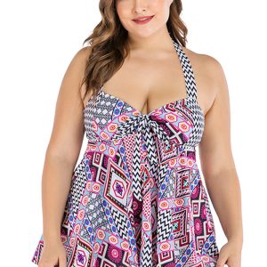 This Women Purple High-Leg Halter Printed Bow Plus Size Swimwear is made of good quality lycra and spandex fabric