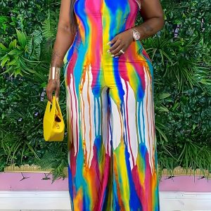 This Women Rainbow Print Sexy Off-Shoulder Jumpsuit Design Made Of High Quality Polyster And Spandex Material. It Is Stretchy