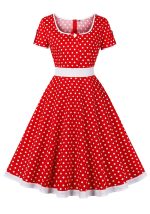 This Women Retro Polka Dot Contrast Color Dress Design Made Of High Quality Polyster And Spandex Material. It Is Stretchy