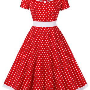 This Women Retro Polka Dot Contrast Color Dress Design Made Of High Quality Polyster And Spandex Material. It Is Stretchy