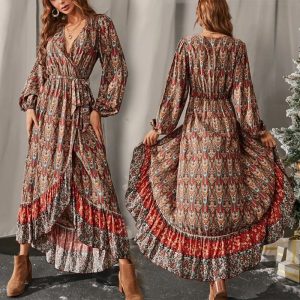 This Women Retro Slim Lace Bohemian Print Long Dress Design Made Of High Quality Polyster And Spandex Material. Print Dresses Is More Interesting And Stylish. Print Maxi Dresses Is One Of The Popular Item For Islander Vocations. Women¡¯s Print Dresses At Global Lover Comes With Forever Floral