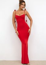 This Women Rosette Christmas Premium Red Backless Dress Design Made Of Good Quality Polyster And Spandex Material