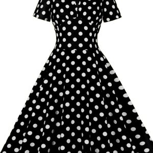 This Women Round Neck Bow Tie Polka Dot Short Sleeve Dress Design Made Of High Quality Polyster And Spandex Material. It Is Stretchy