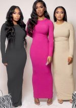 This Women Round Neck Long Sleeve Bodycon Maxi Dress Design Made Of High Quality Polyster And Spandex Material