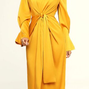 This Women Round Neck Long Sleeve Dress Design Made Of High Quality Polyster And Spandex Material. It Is Stretchy