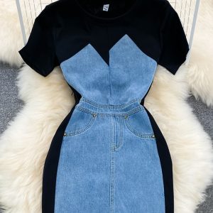 This Women Round Neck Short Sleeve Denim Bodycon Dress Design Made Of High Quality Polyster And Spandex Material. It Come With Good Stretch And Wearing Comfortable And Feeling Freedom. The Tight And Fitted Dress Is The Most Popular Options From Party Girls. Shop Bodycon Dresses At Global Lover And Find Amazing Designs Sequins