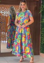 This Women Round Neck Short Sleeve Printed Maxi Dress Design Made Of High Quality Polyster And Spandex Material